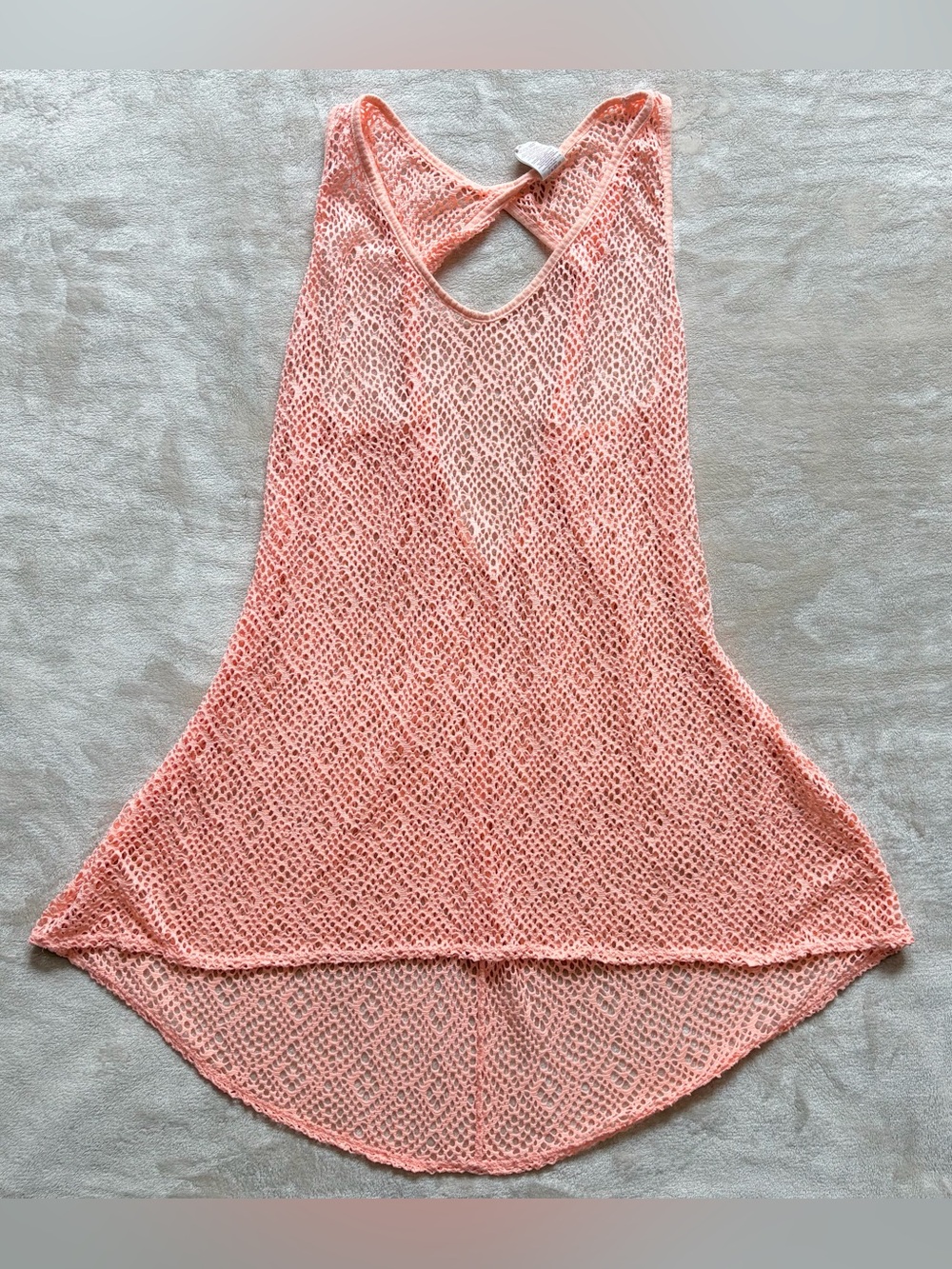Womens Peach Bathing Suit Cover - Mesh Design Twist Keyhole Swim Cover Up, Large